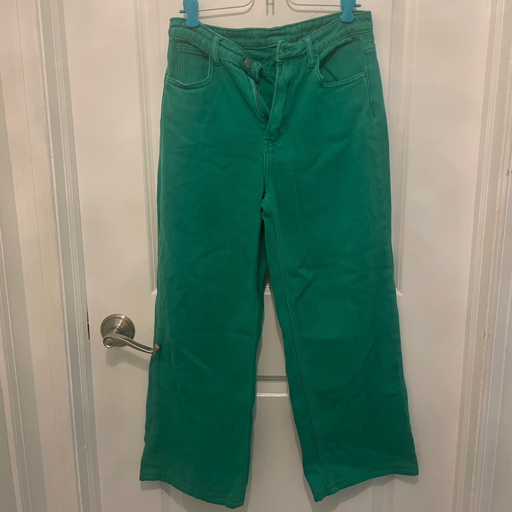 Green wide leg jeans